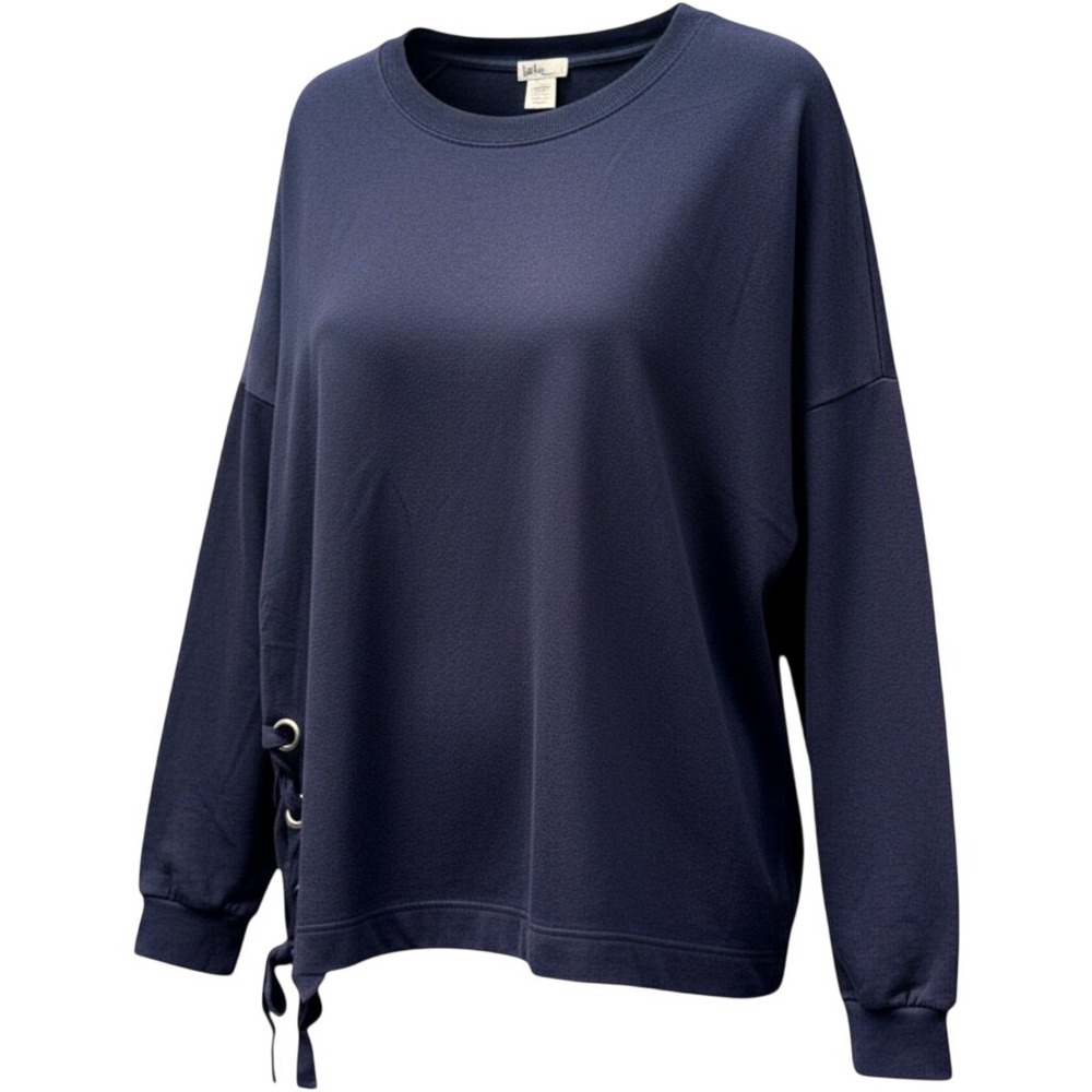 Bela Woman Navy Blue Lace Up Side Grommet Sweatshirt Plus Size 3X
